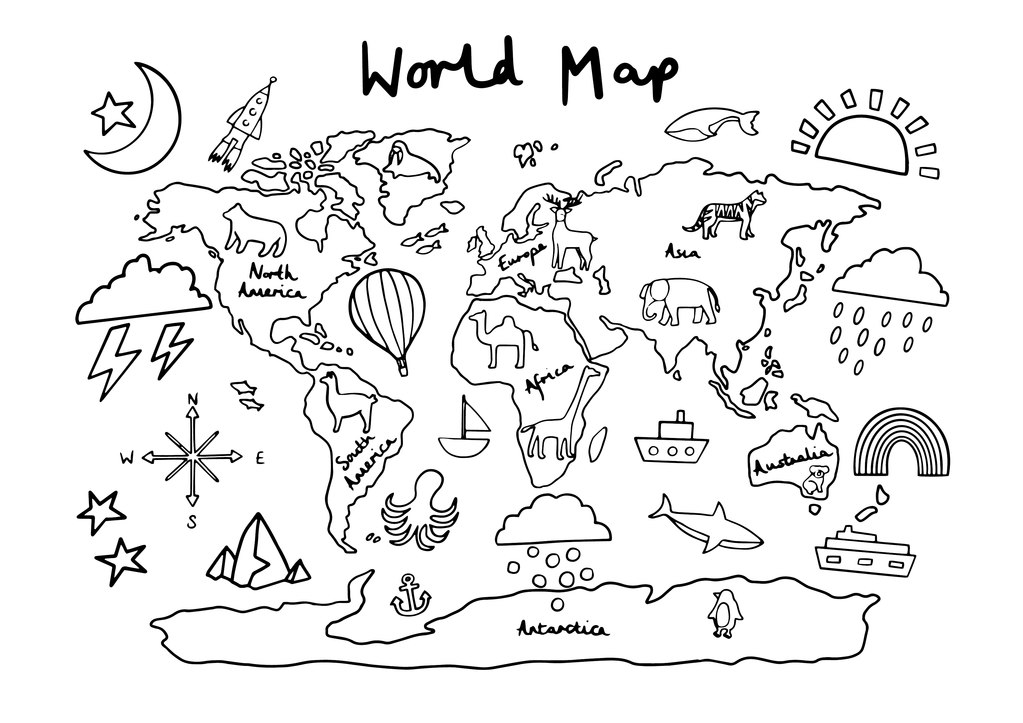 world map drawing for kids