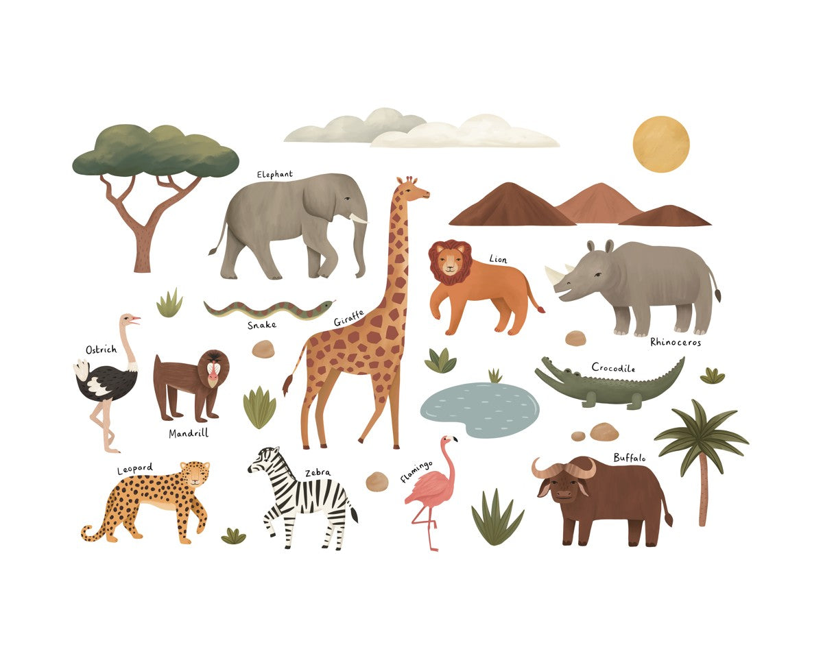 Animals on Safari in white