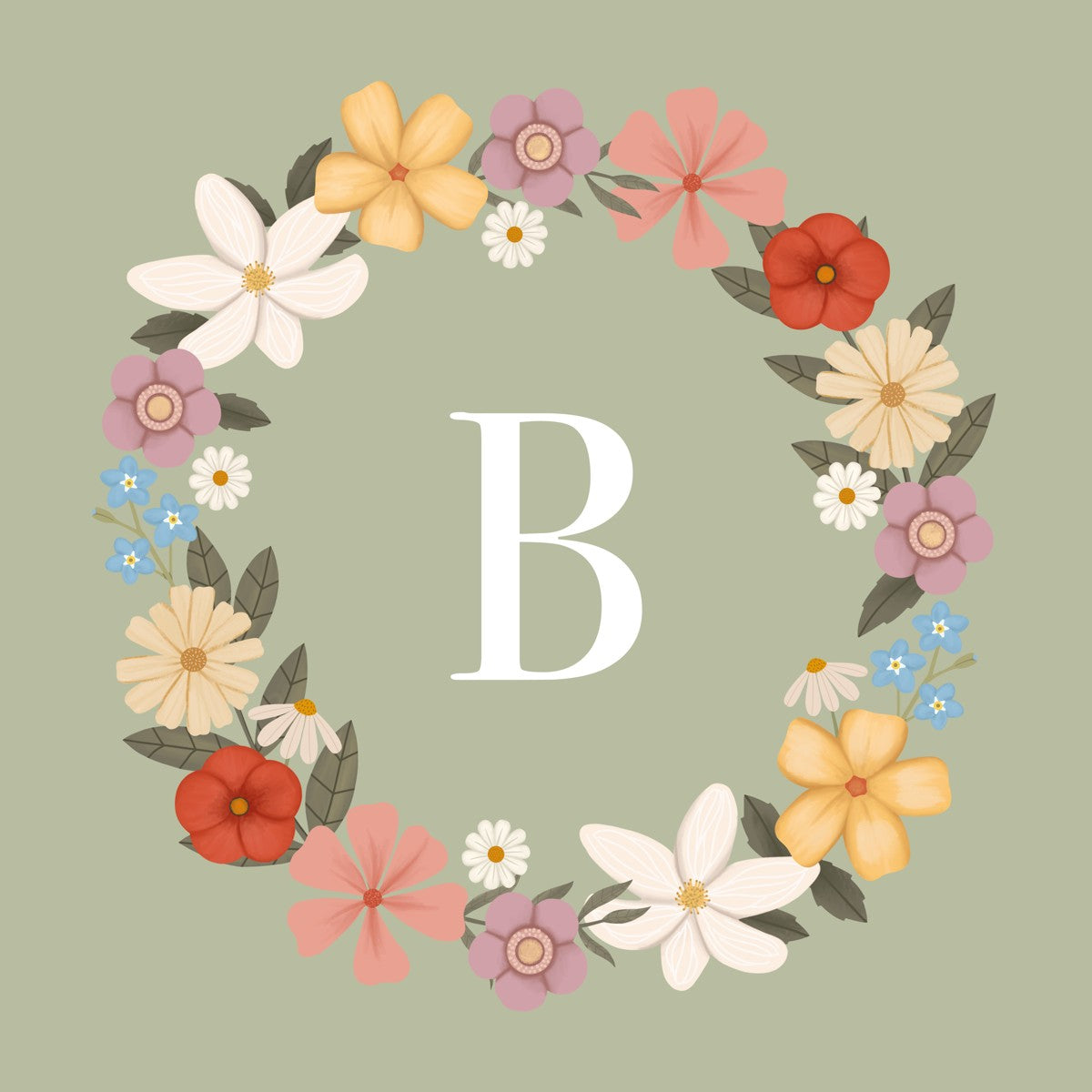 Personalised Floral Wreath in sage