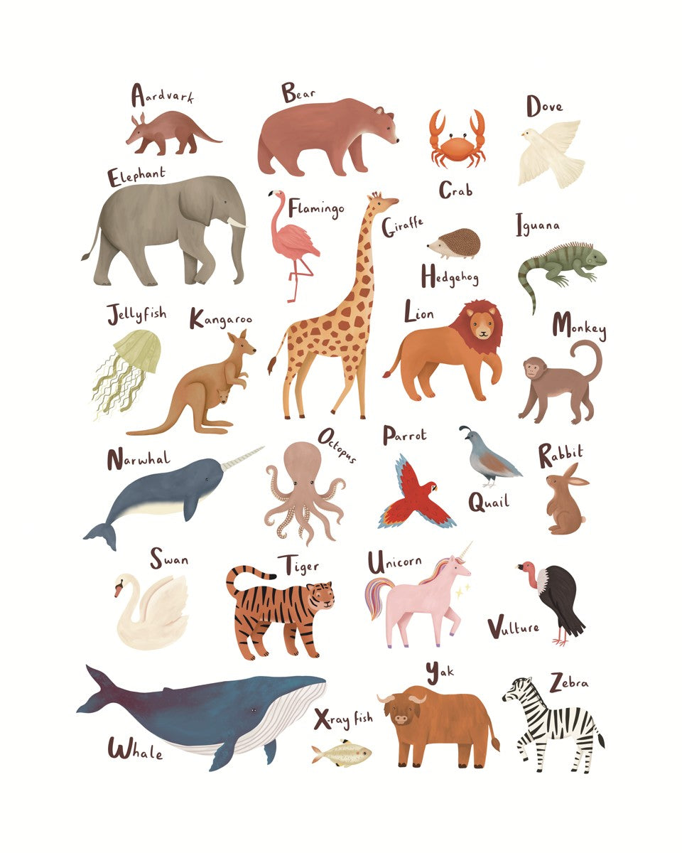 Animal Alphabet in white