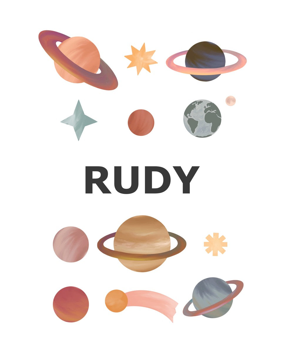 Personalised Name Planets print in white