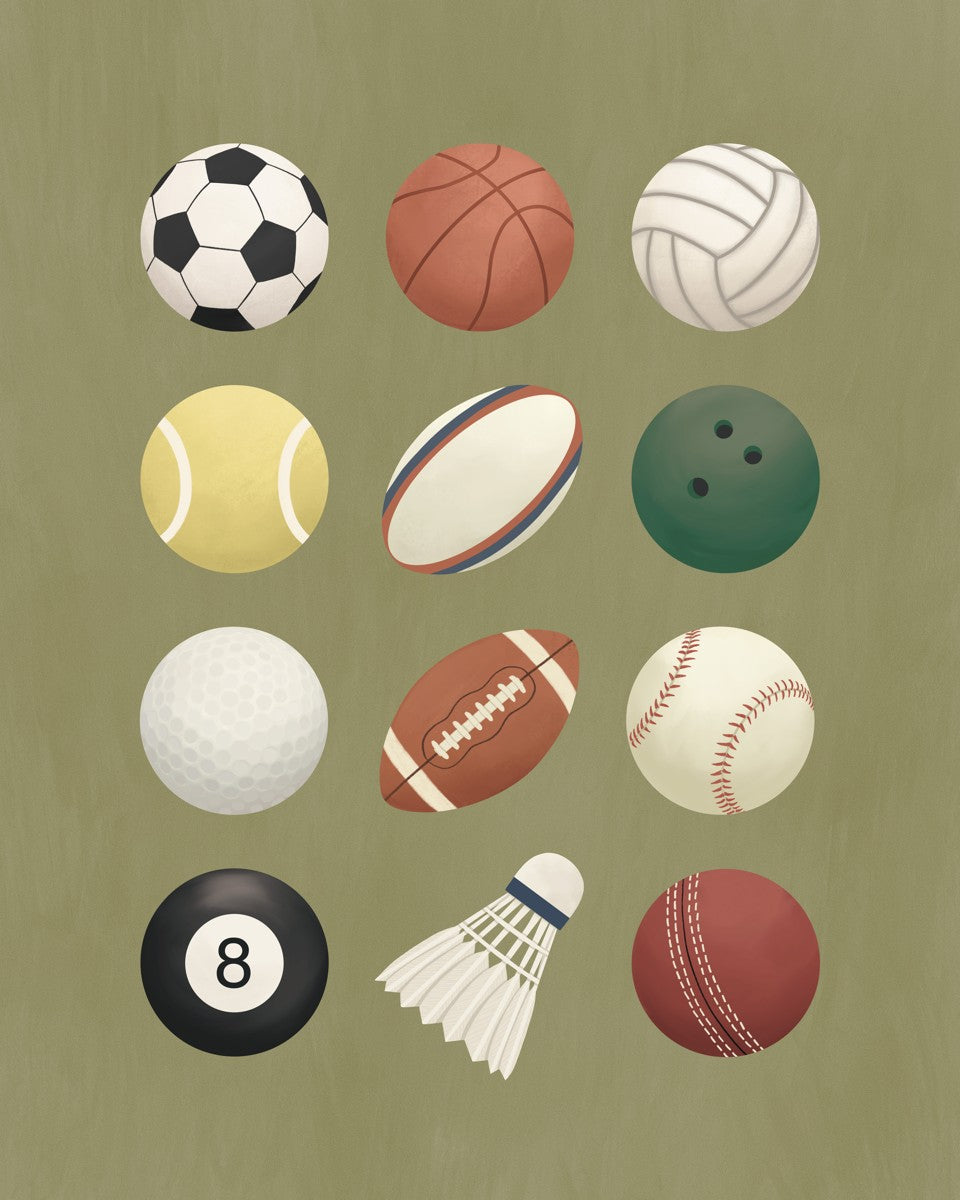 Sports balls in green