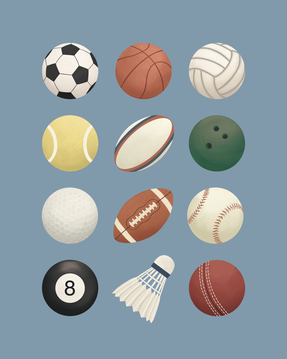 Sports balls in blue