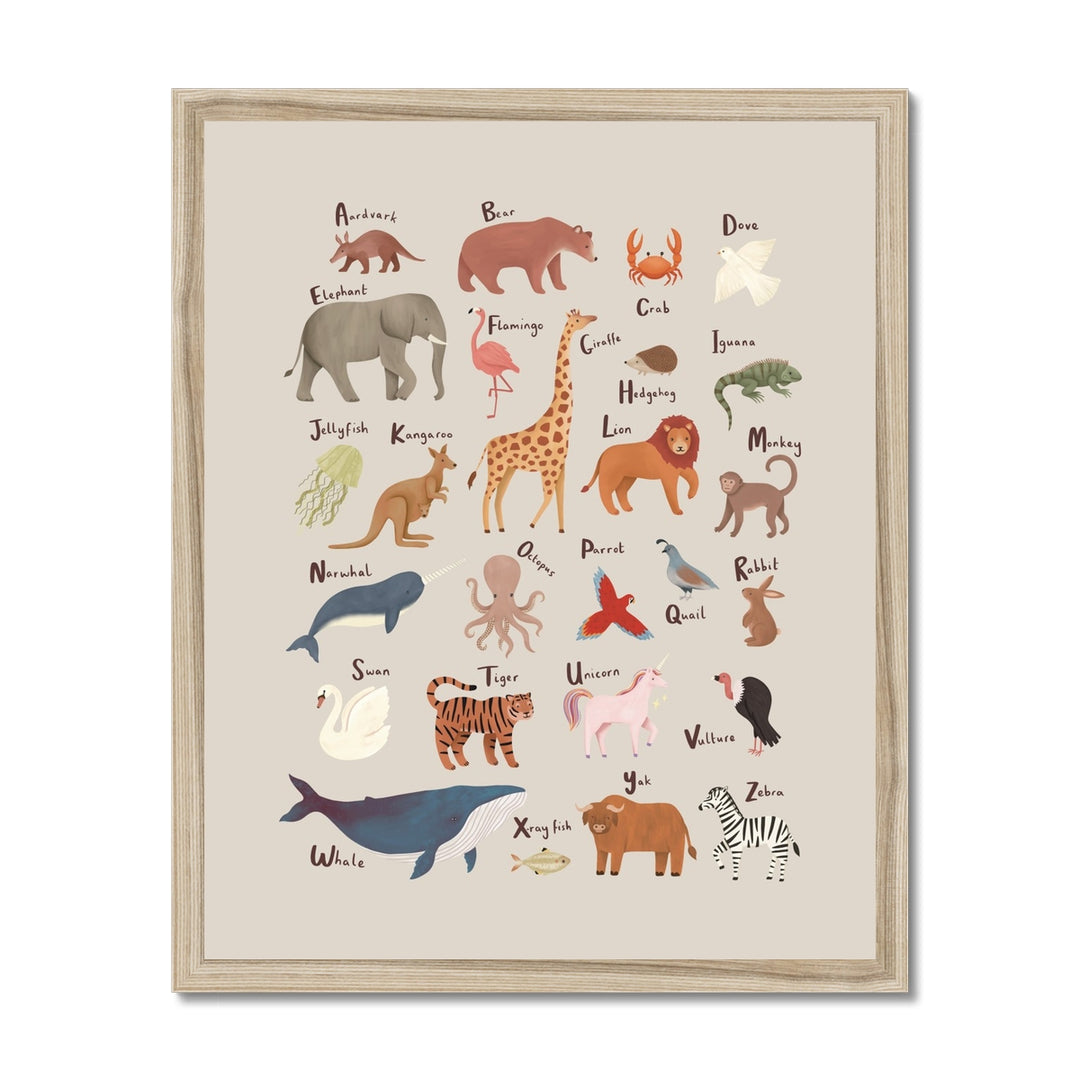 Animal Alphabet in stone / Framed Print