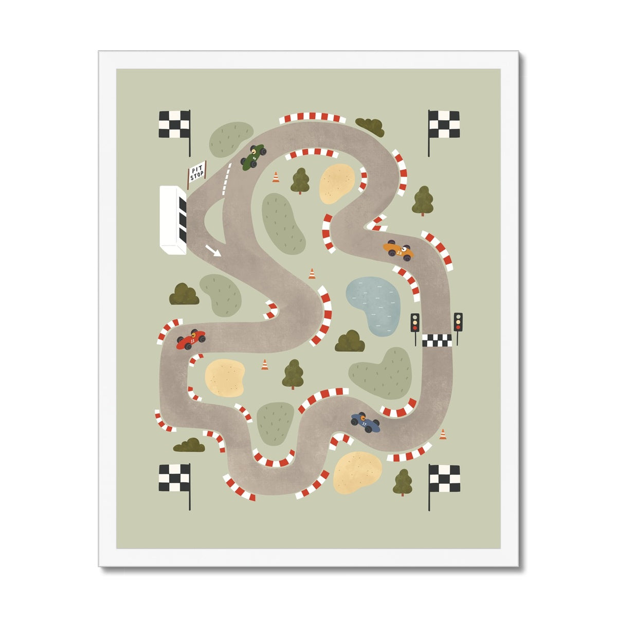 Race Track in sage / Framed Print