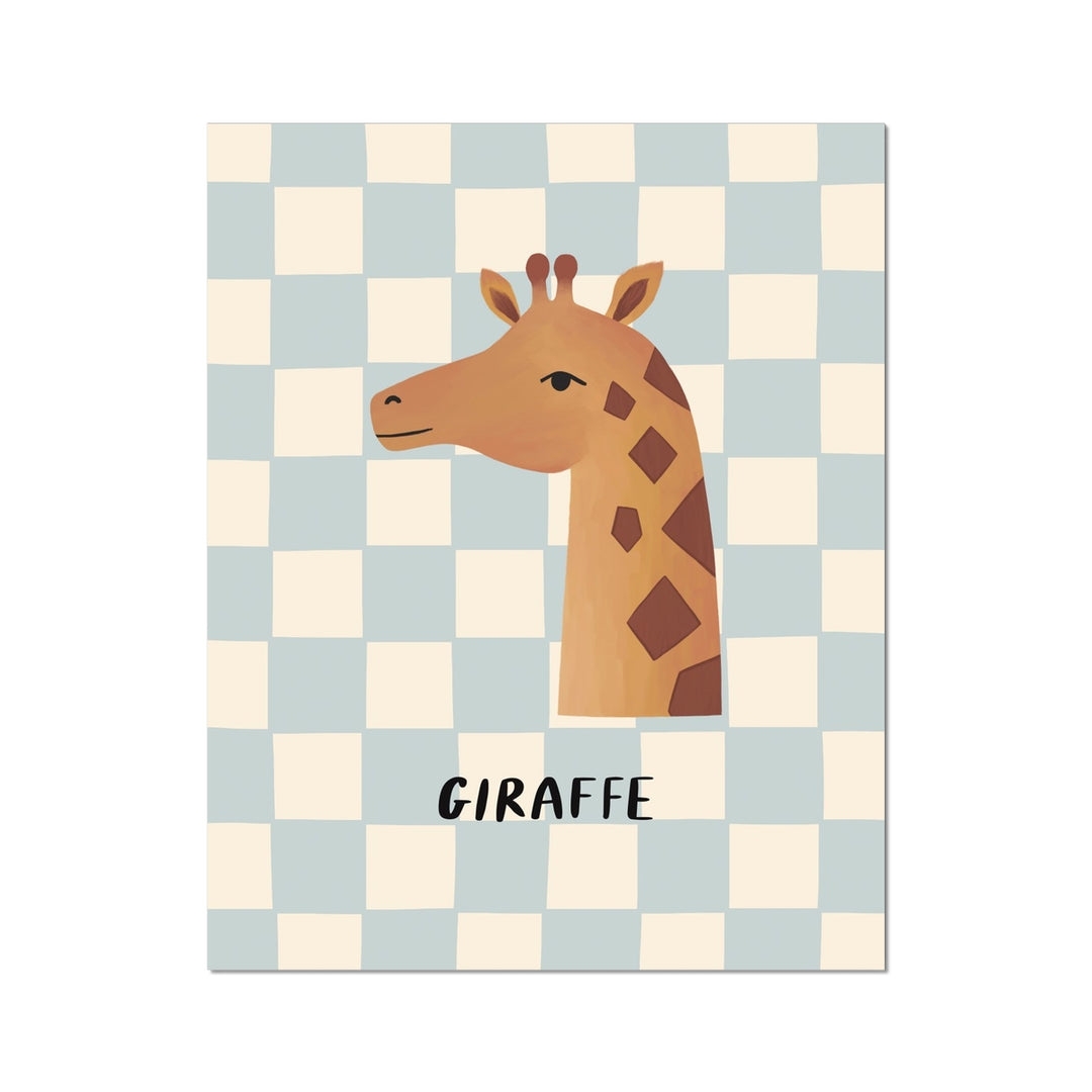 Giraffe check in blue / Fine Art Print