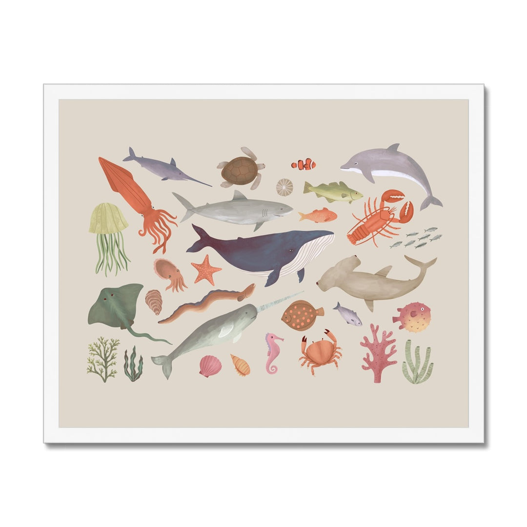 Ocean Life in stone / Framed Print