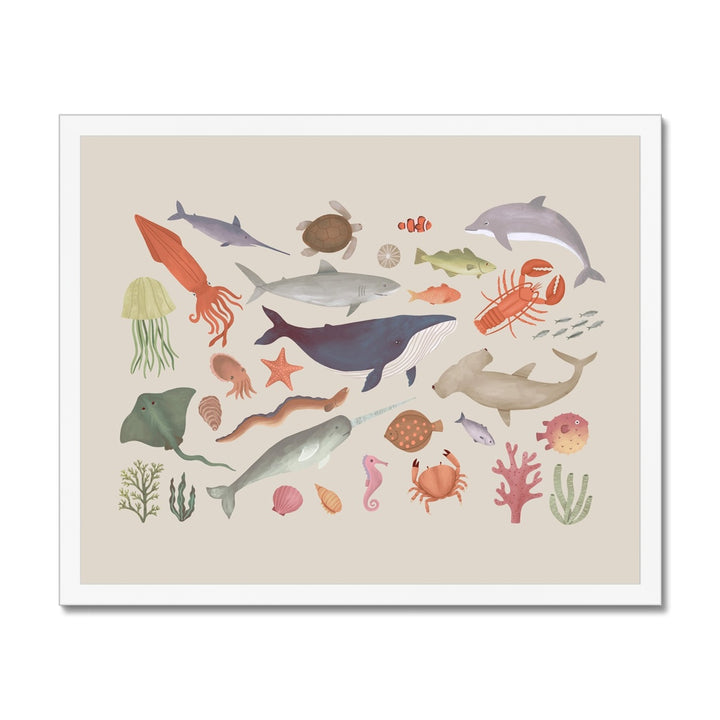 Ocean Life in stone / Framed Print