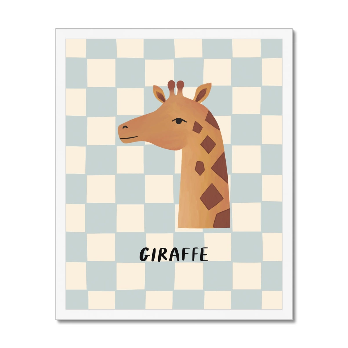 Giraffe check in blue / Framed Print