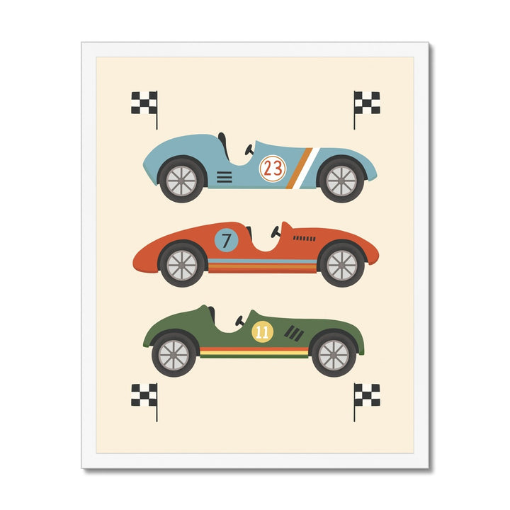 Race Cars in blue, red and green / Framed Print