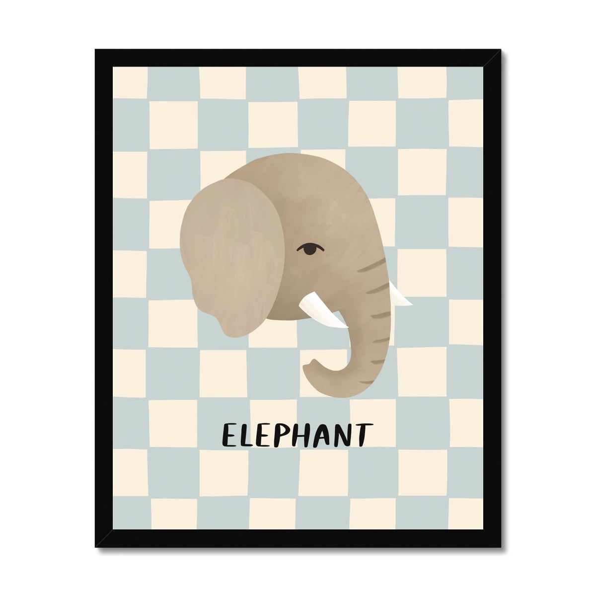 Elephant check in blue / Framed Print