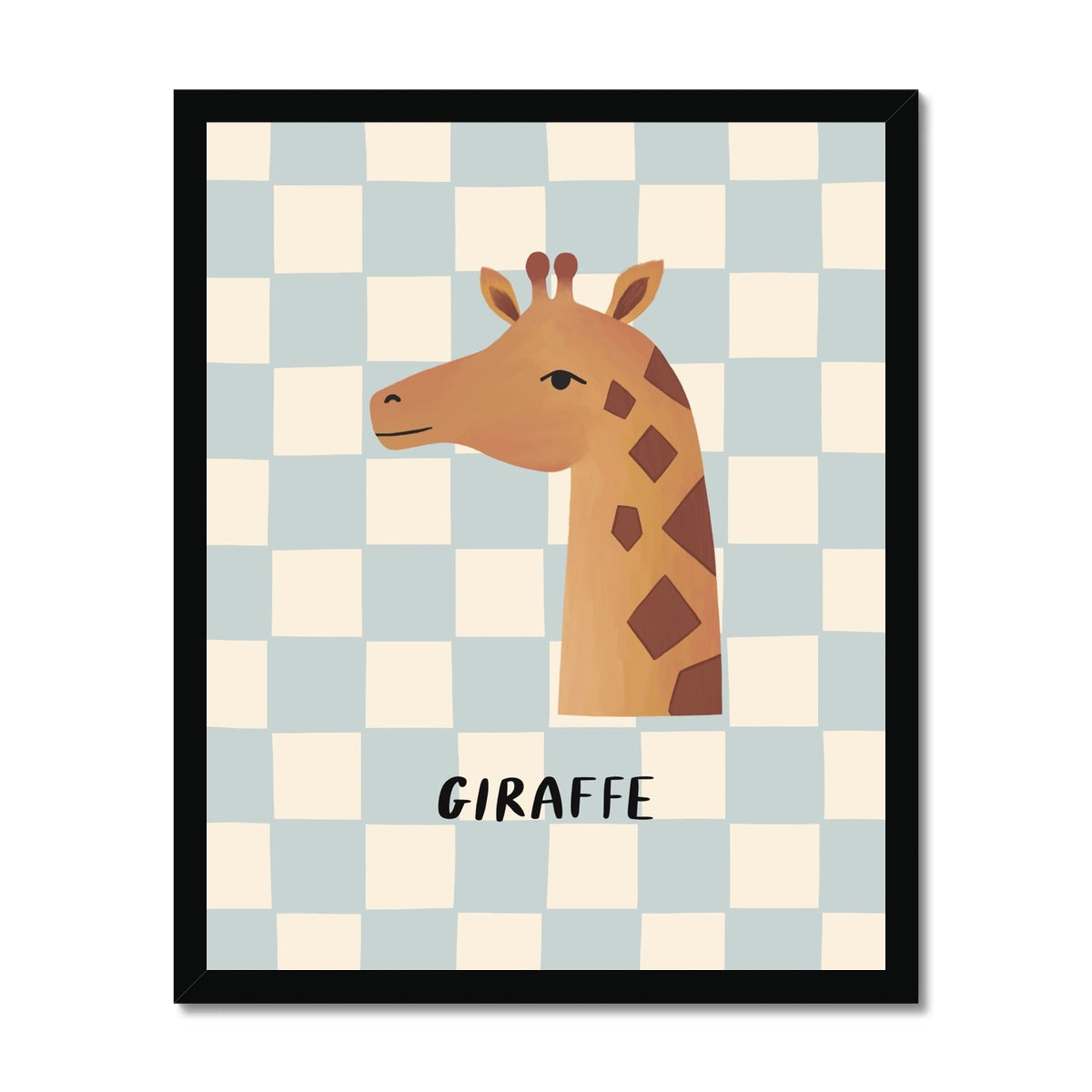 Giraffe check in blue / Framed Print