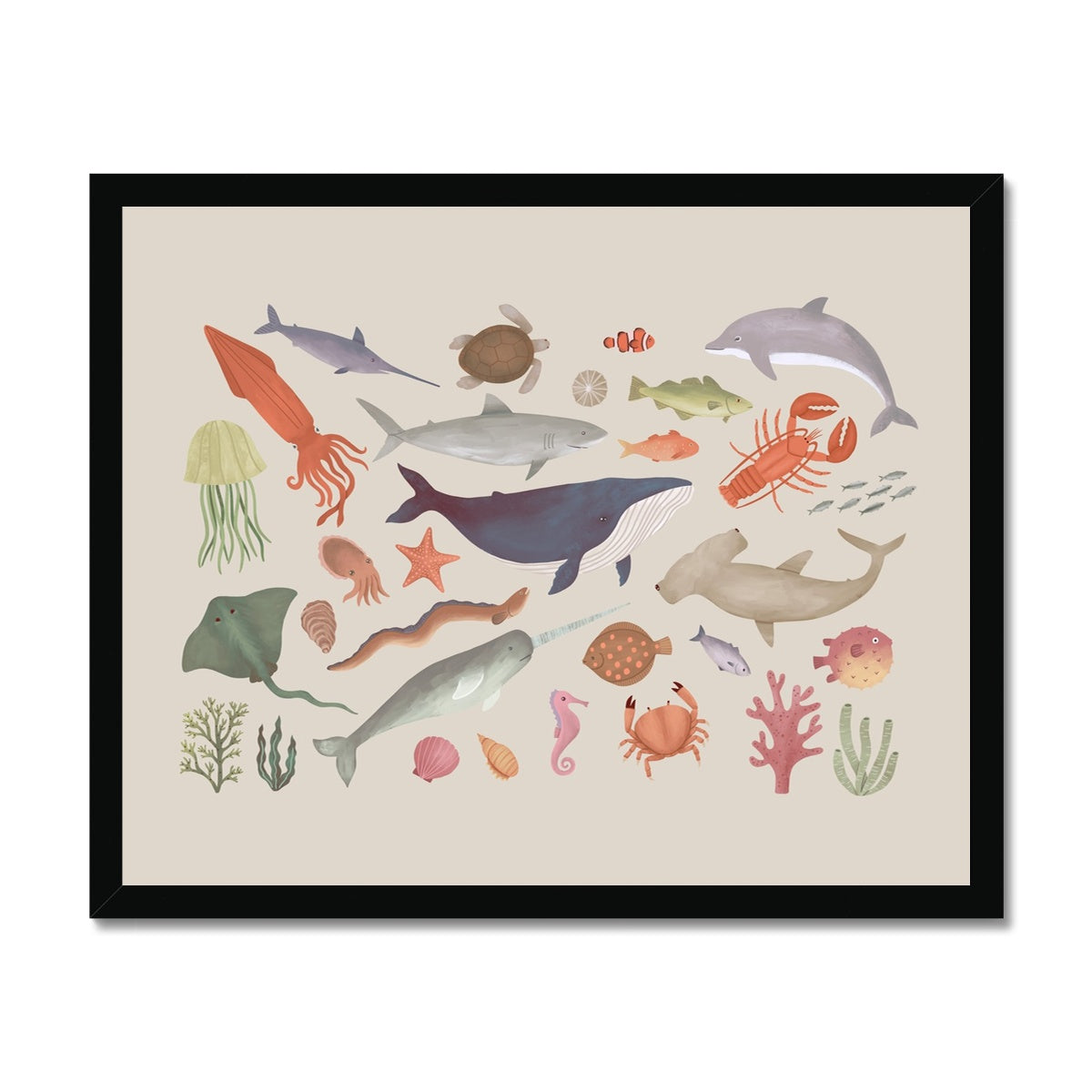 Ocean Life in stone / Framed Print