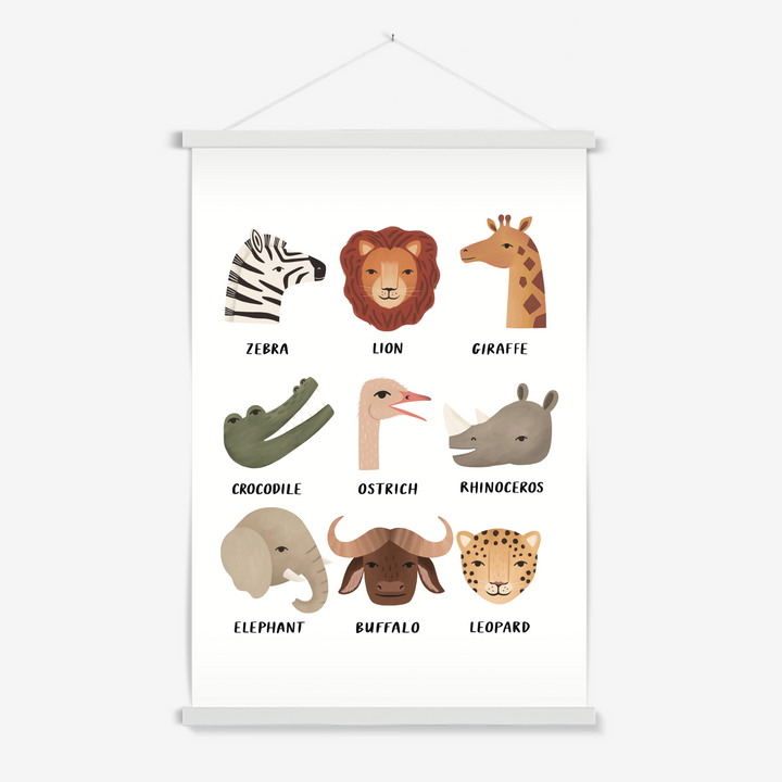 Animal Safari in white / Print with Hanger