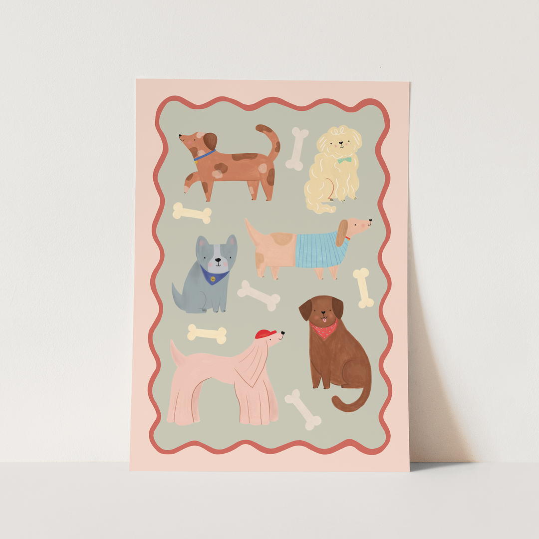 Dogs in sage and pink / Fine Art Print