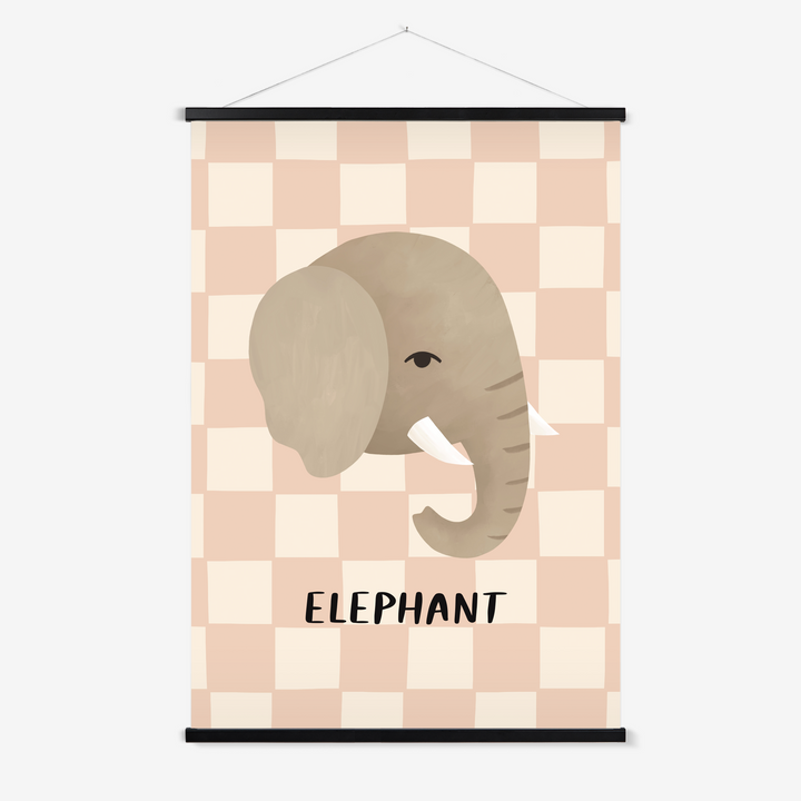 Elephant check in pink / Print with Hanger