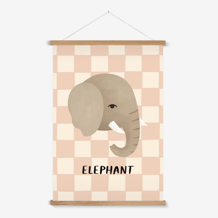 Elephant check in pink / Print with Hanger