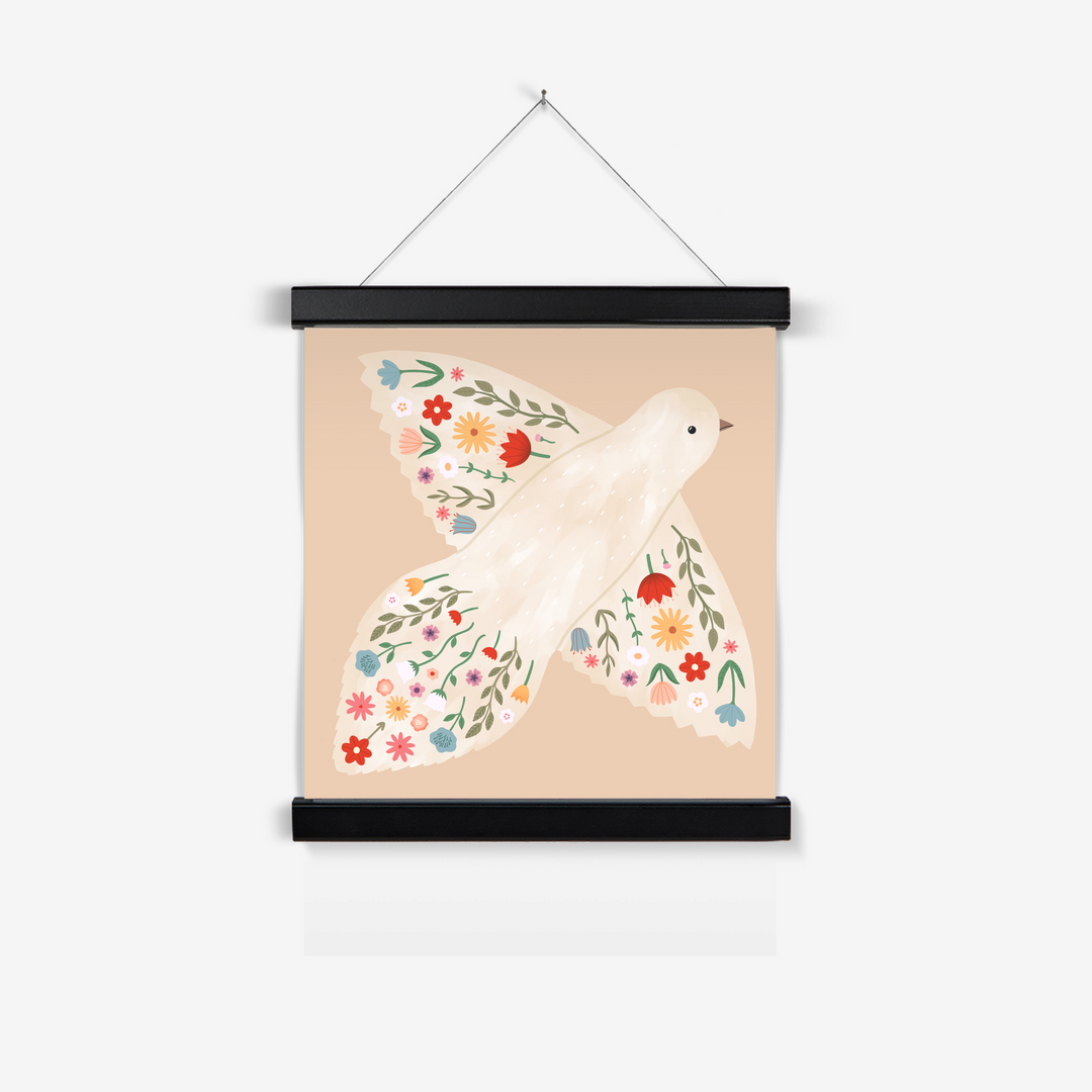 Floral Dove in peach / Print with Hanger