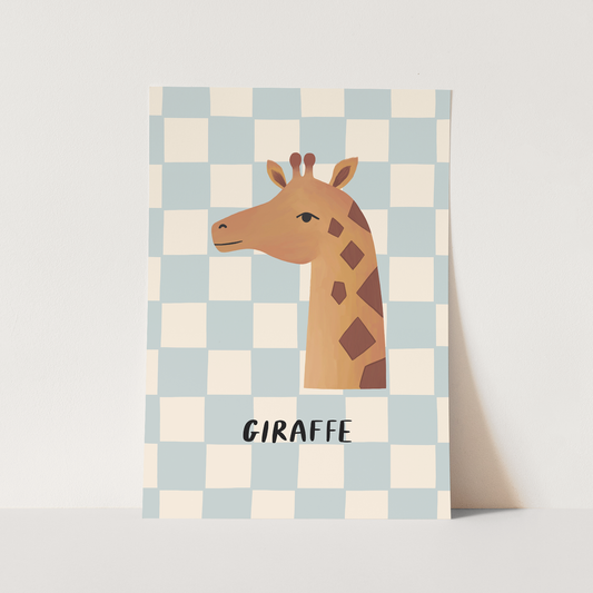 Giraffe check in blue / Fine Art Print