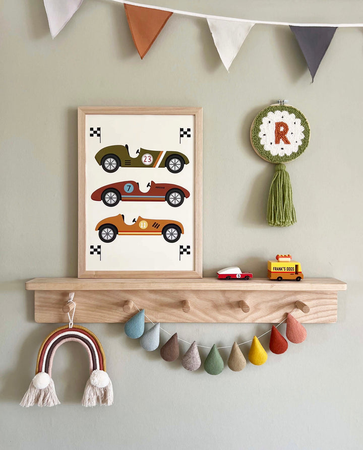 Race Cars in green, brown and orange / Fine Art Print