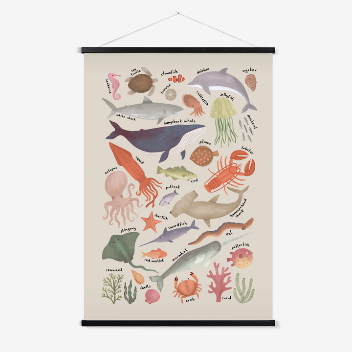 Ocean Life Chart in stone / Print with Hanger