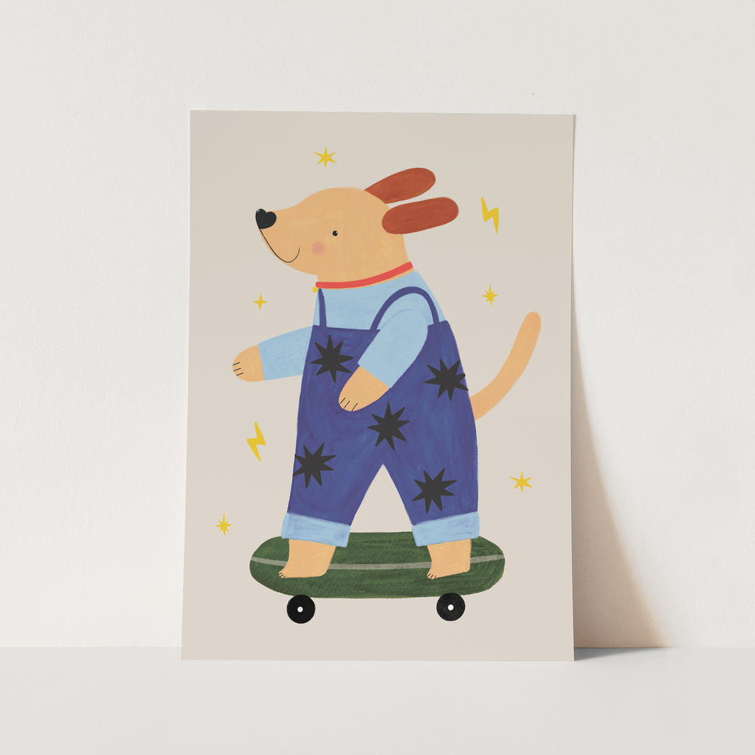 Skater Pup in blue / Fine Art Print