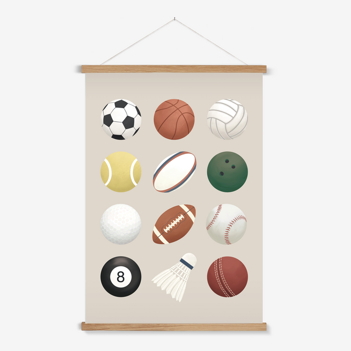 Sports balls in stone / Print with Hanger