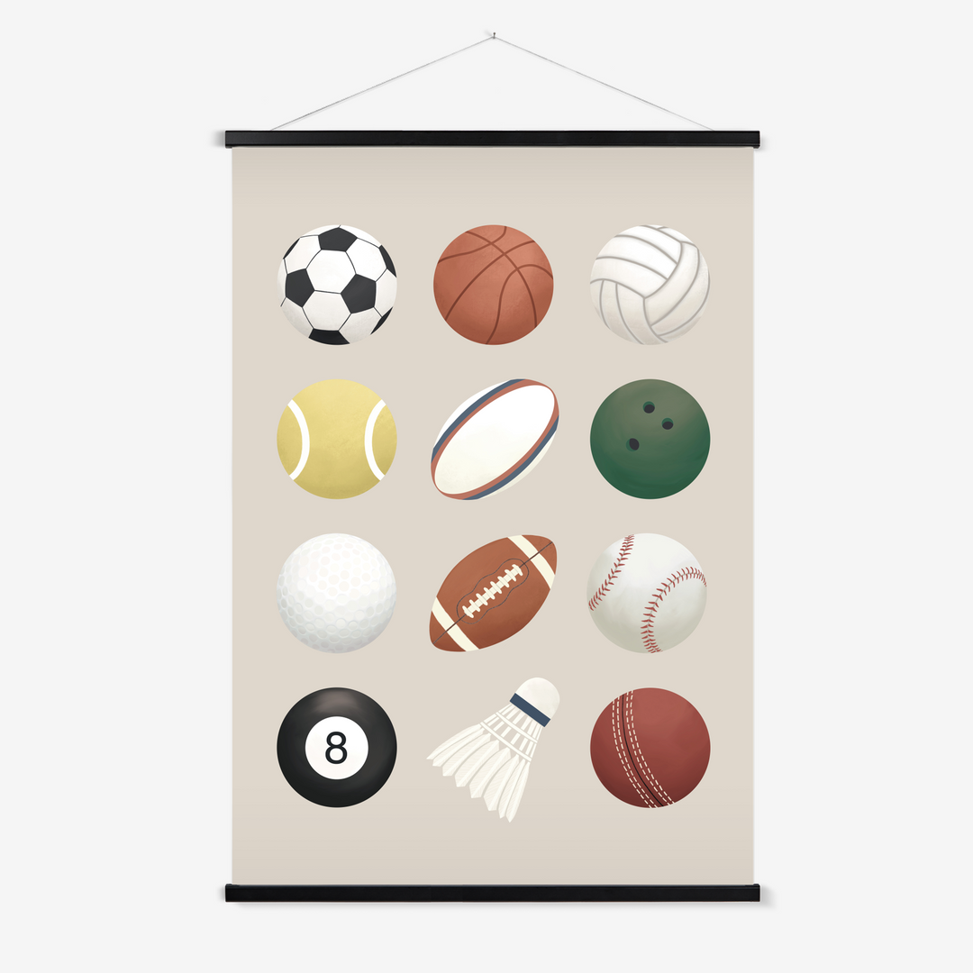 Sports balls in stone / Print with Hanger