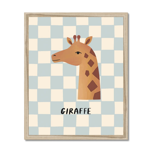 Giraffe check in blue / Framed Print