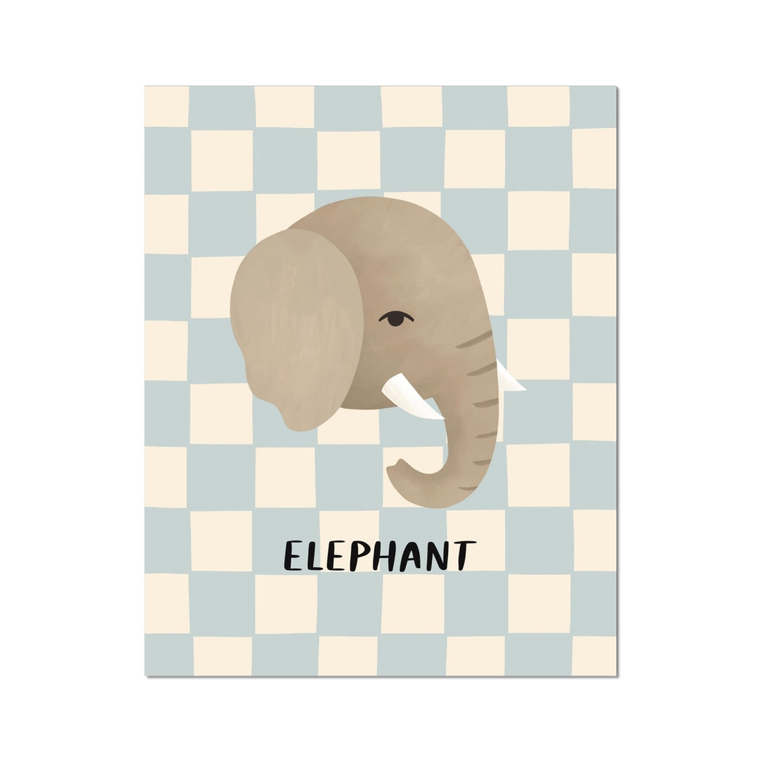 Elephant check in blue / Fine Art Print