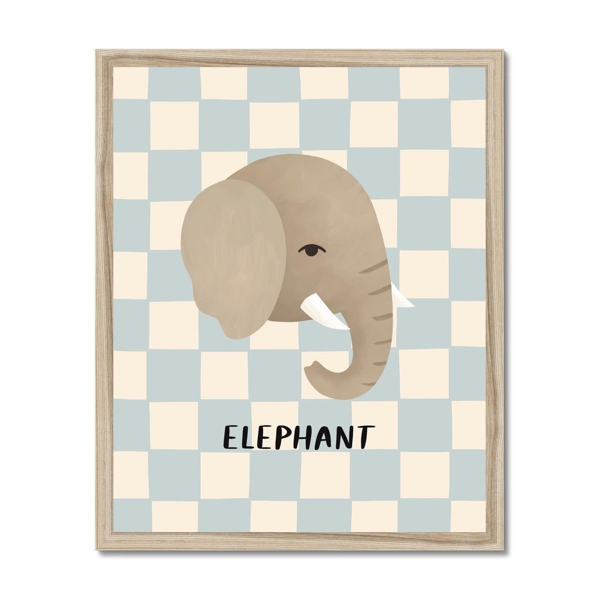 Elephant check in blue / Framed Print