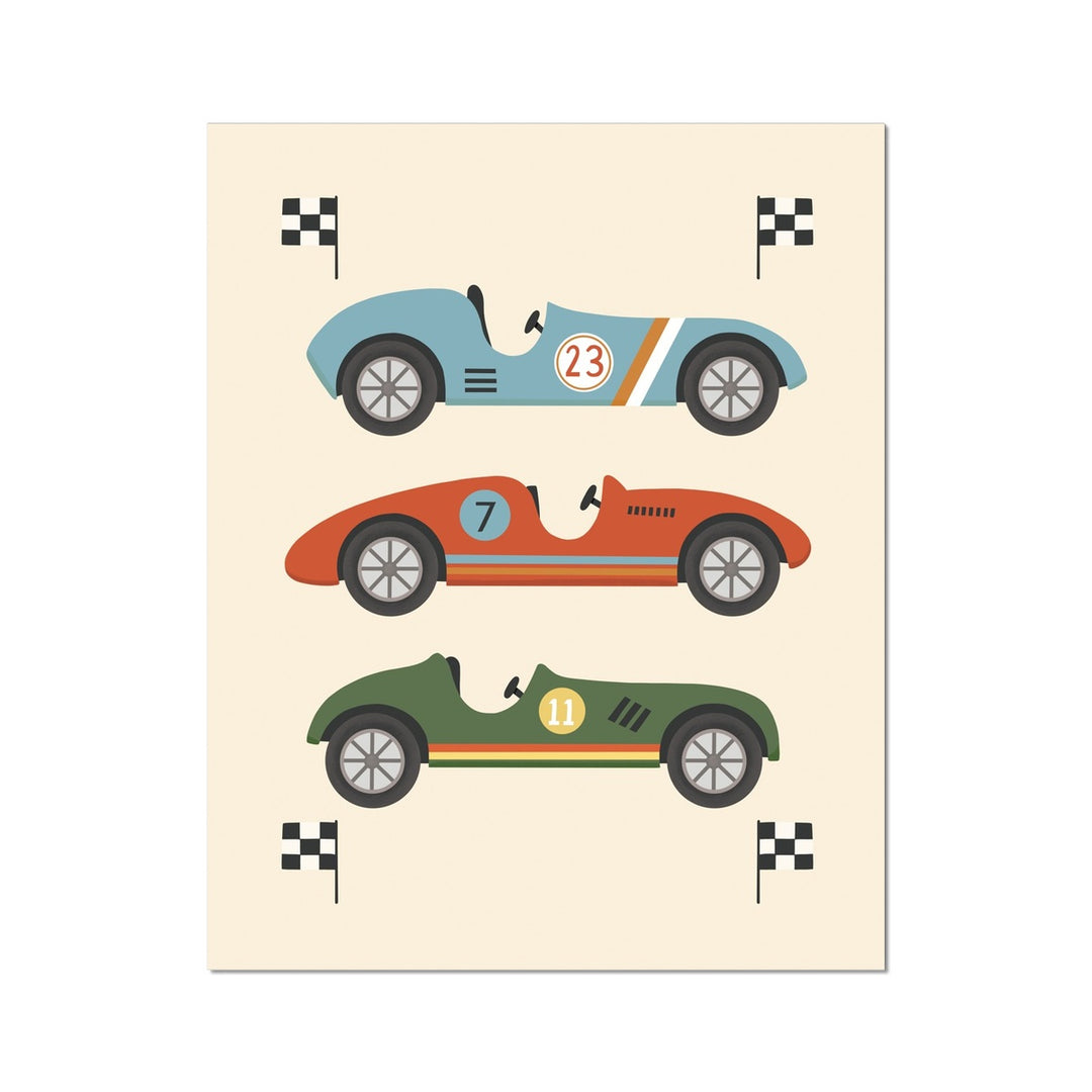 Race Cars in blue, red and green / Fine Art Print