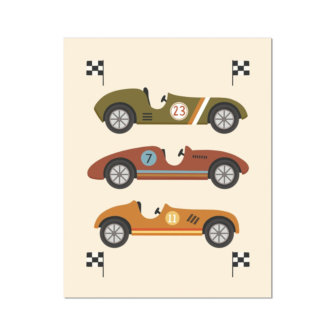 Race Cars in green, brown and orange / Fine Art Print