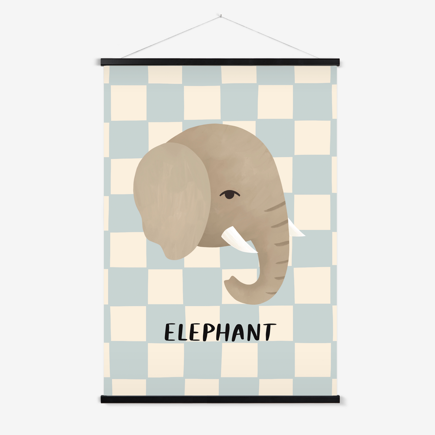 Elephant check in blue / Print with Hanger