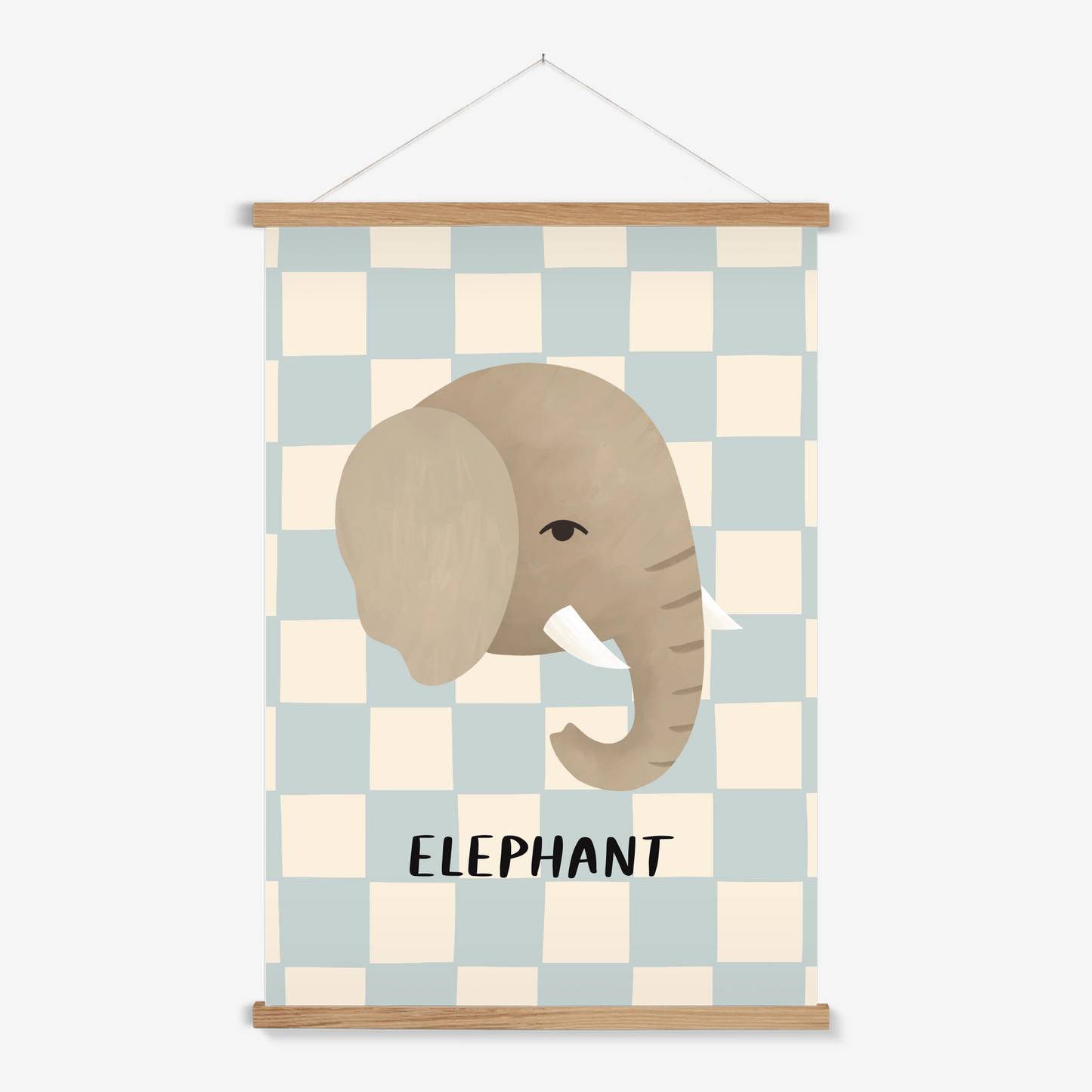 Elephant check in blue / Print with Hanger