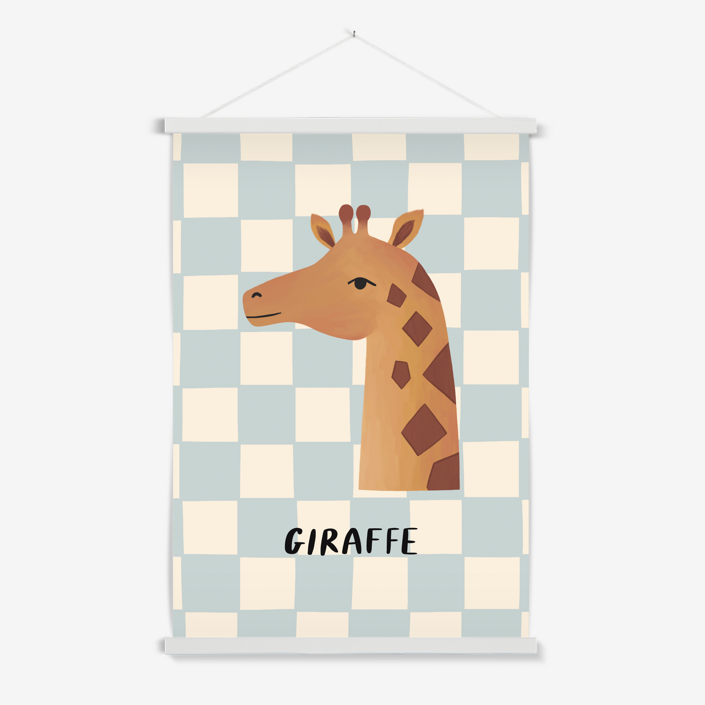 Giraffe check in blue / Print with Hanger