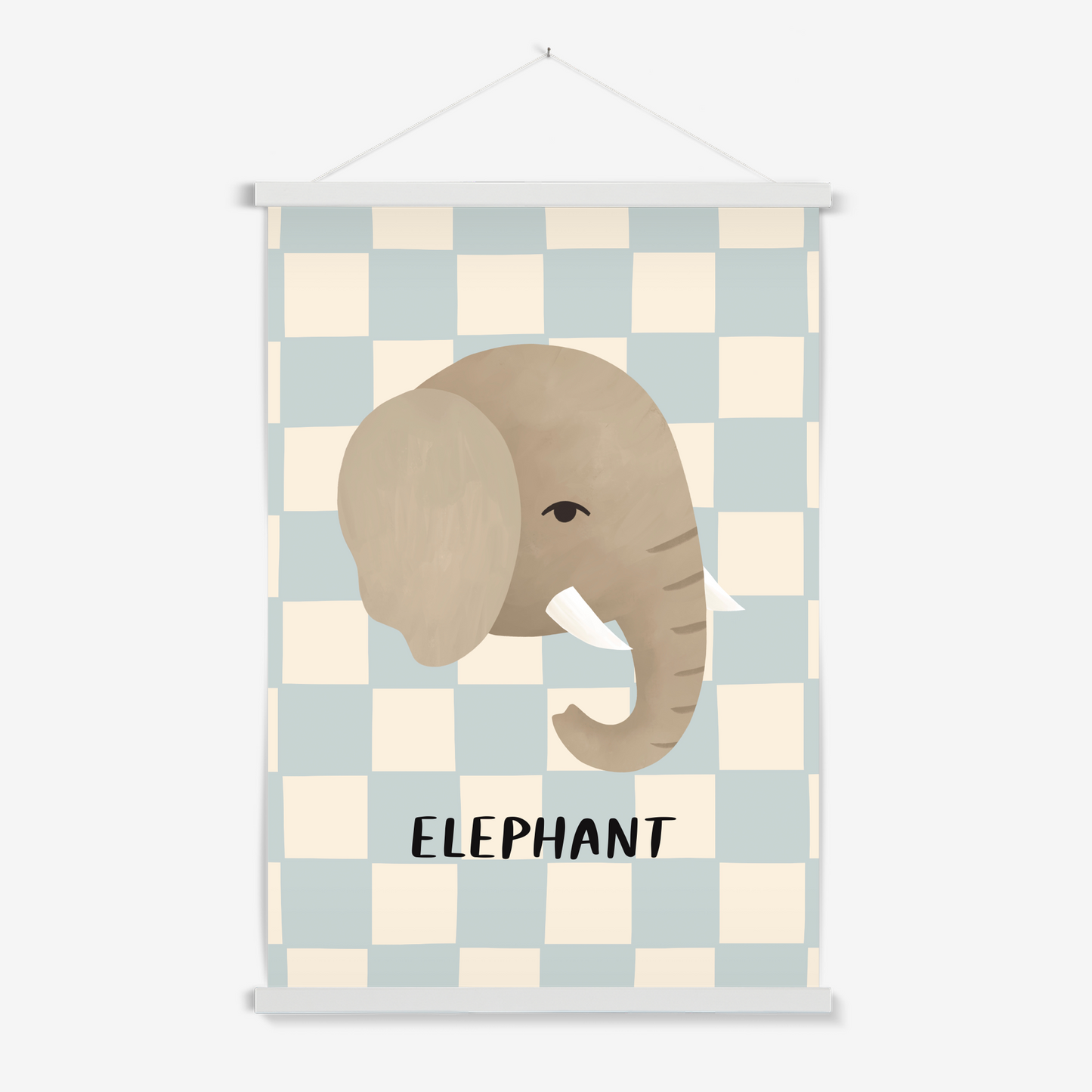 Elephant check in blue / Print with Hanger