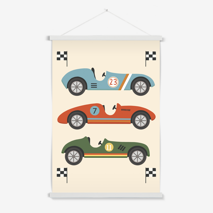 Race Cars in blue, red and green / Print with Hanger