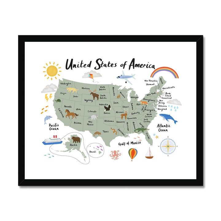 United States of America in white / Framed Print