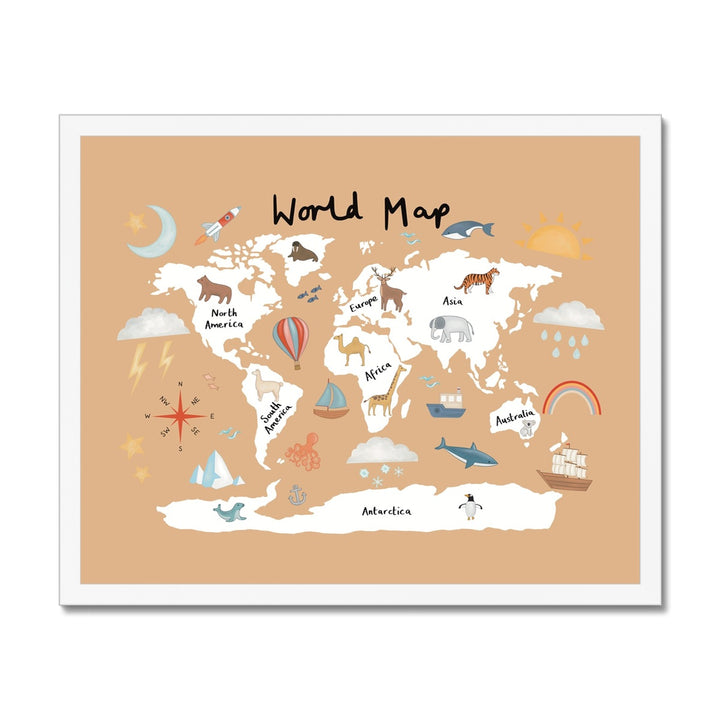 World Map in sand / Framed Print