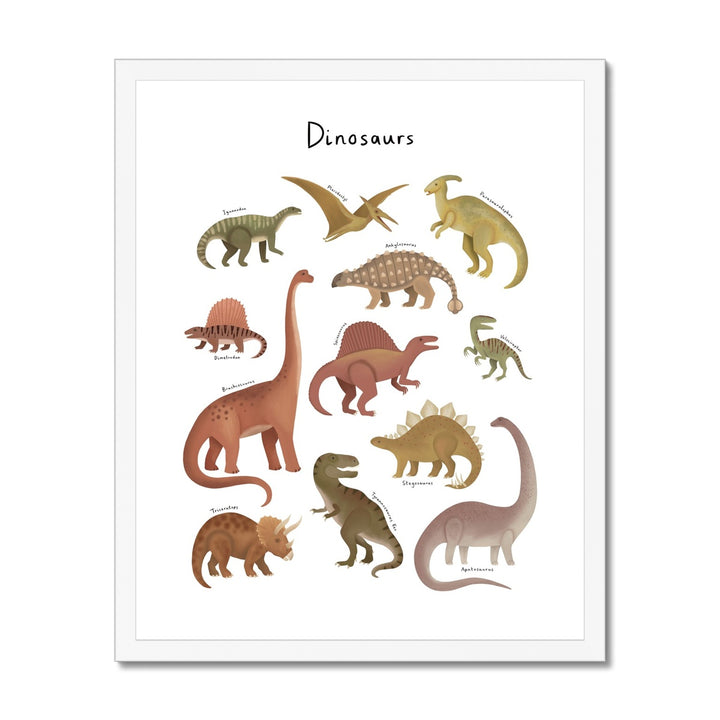 Dinosaur Chart in white / Framed Print