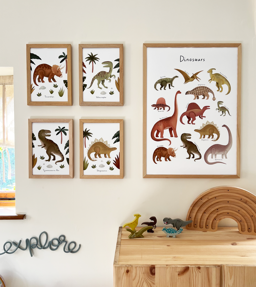 Dinosaur Chart in white / Framed Print