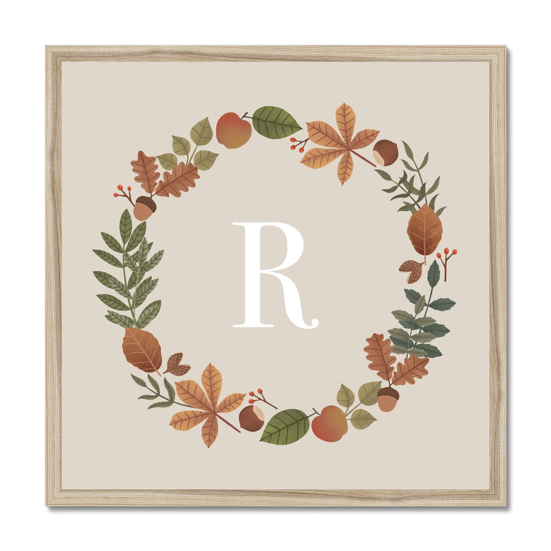 Personalised Leaf Wreath in stone / Framed Print