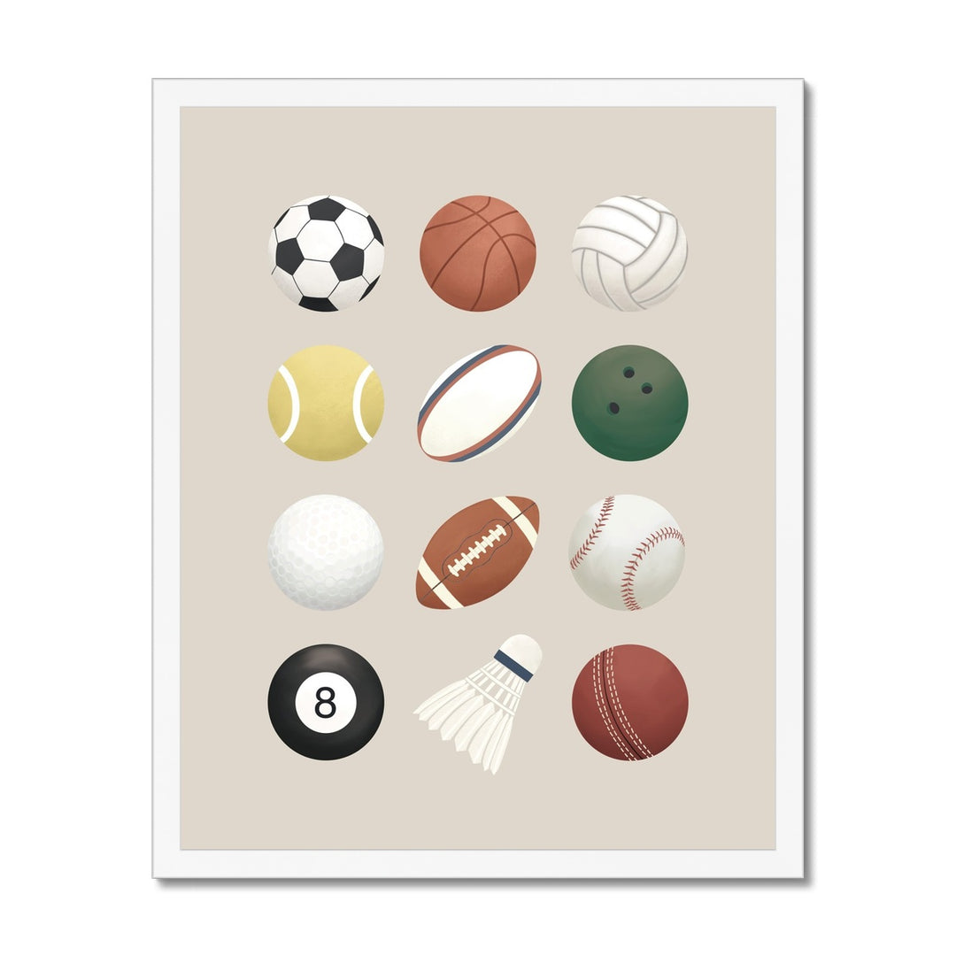 Sports balls in stone / Framed Print