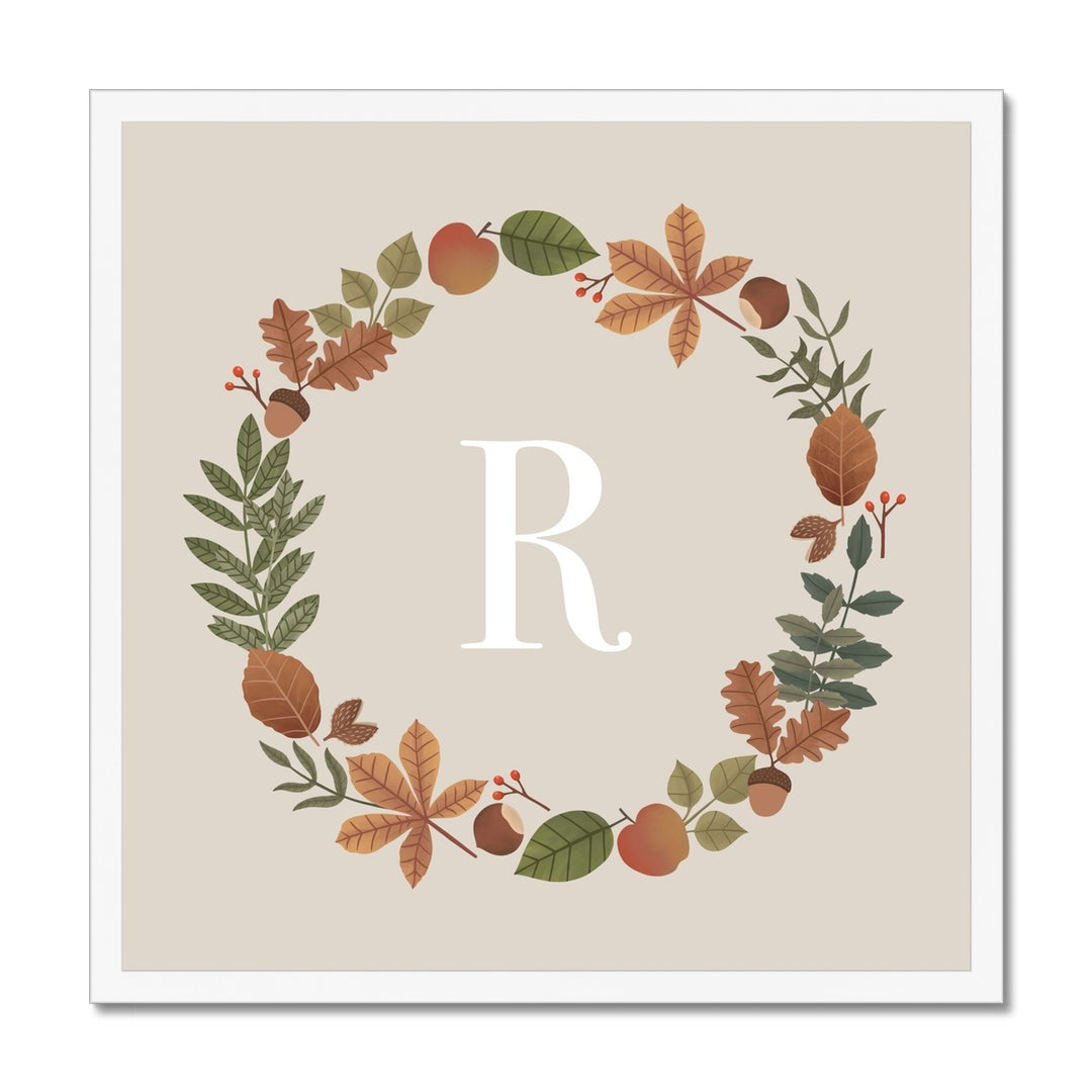 Personalised Leaf Wreath in stone / Framed Print