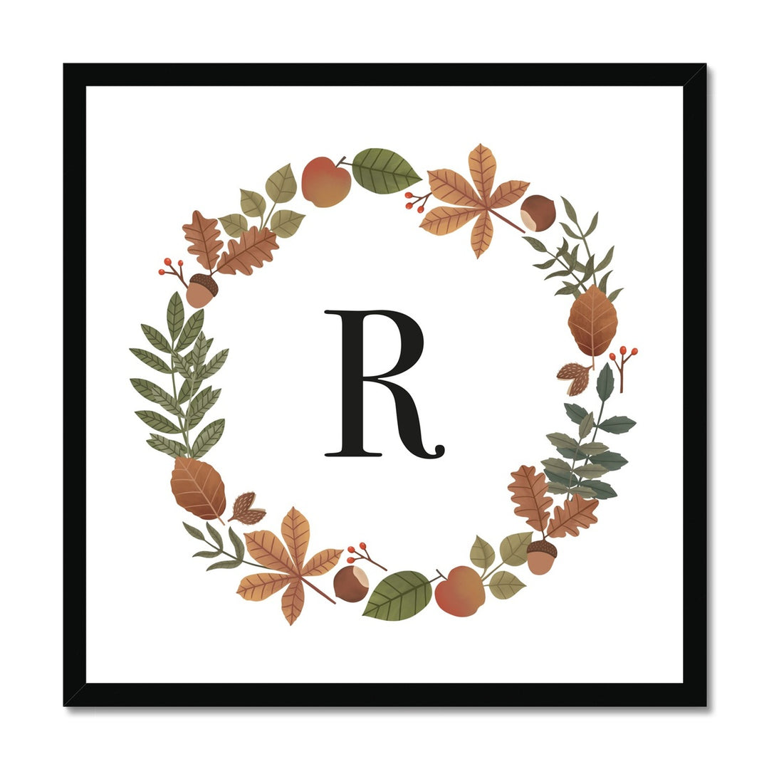 Personalised Leaf Wreath in white / Framed Print