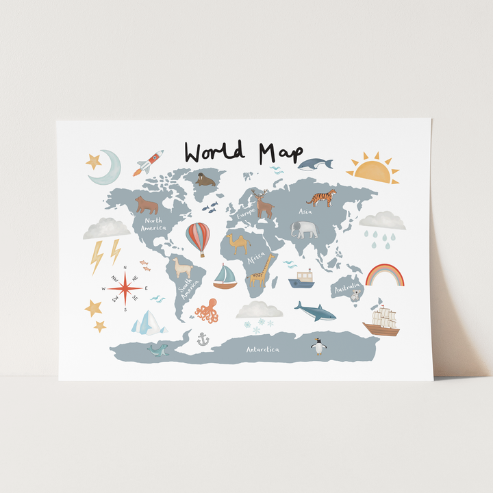 World Map in blue / Fine Art Print