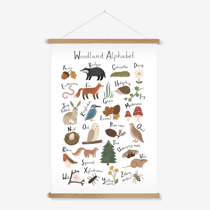 Woodland Alphabet in white / Print with Hanger