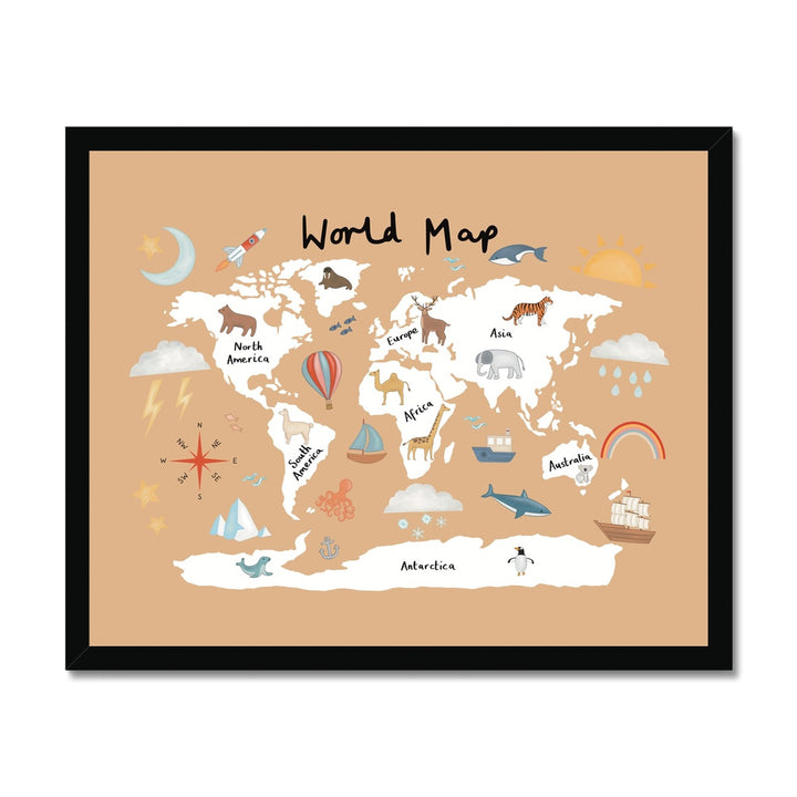 World Map in sand / Framed Print