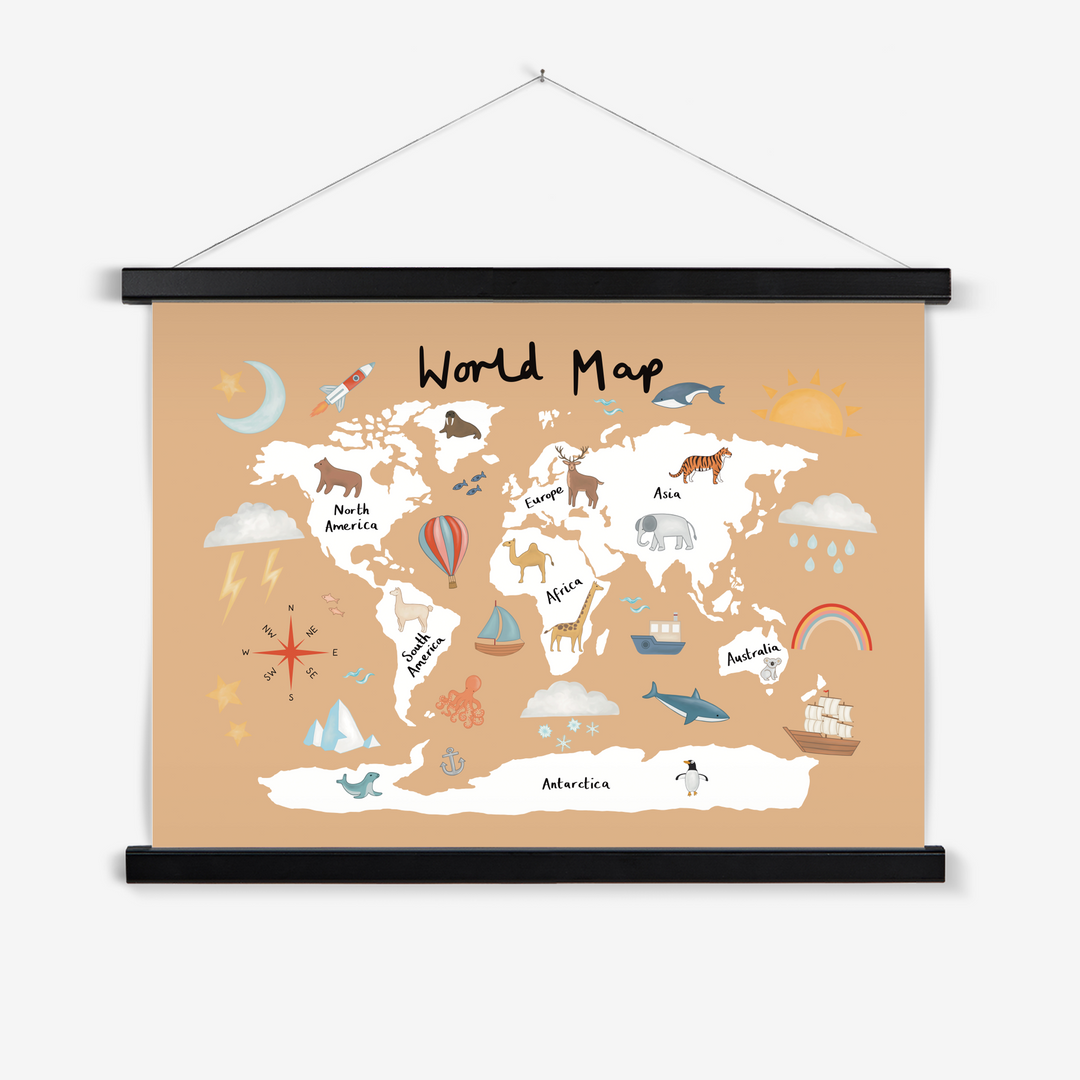 World Map in sand / Print with Hanger